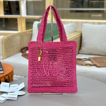 CHLOÉ SOMMER-BANANEN-TASCHE AUS RAPHIA